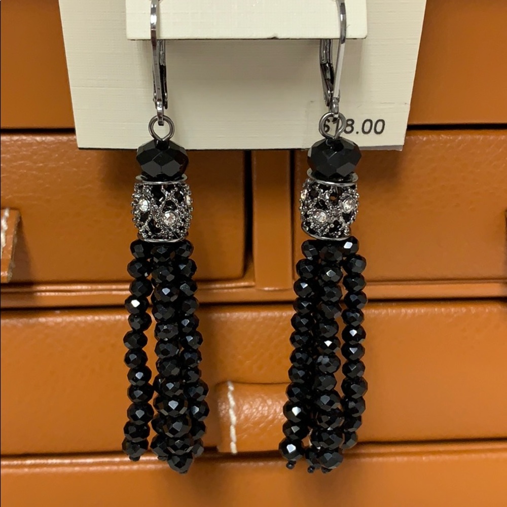 Napier black beaded tassel earrings